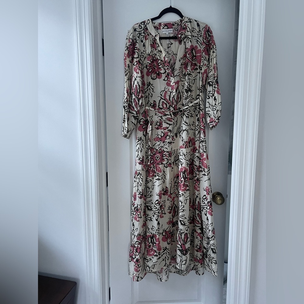 Apiece Apart Silk Floral Midi Dress Size 6 Boho 3/4 Sleeve Abstract Art  $695 - Picture 3 of 7